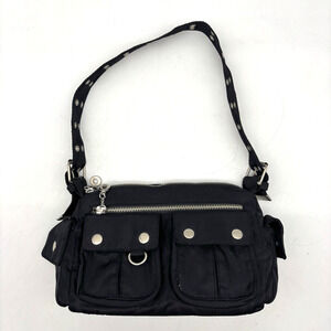 2004 Old Navy Black Nylon Grommet Buckle Strap Small Shoulder Bag Purse 9.5x6"